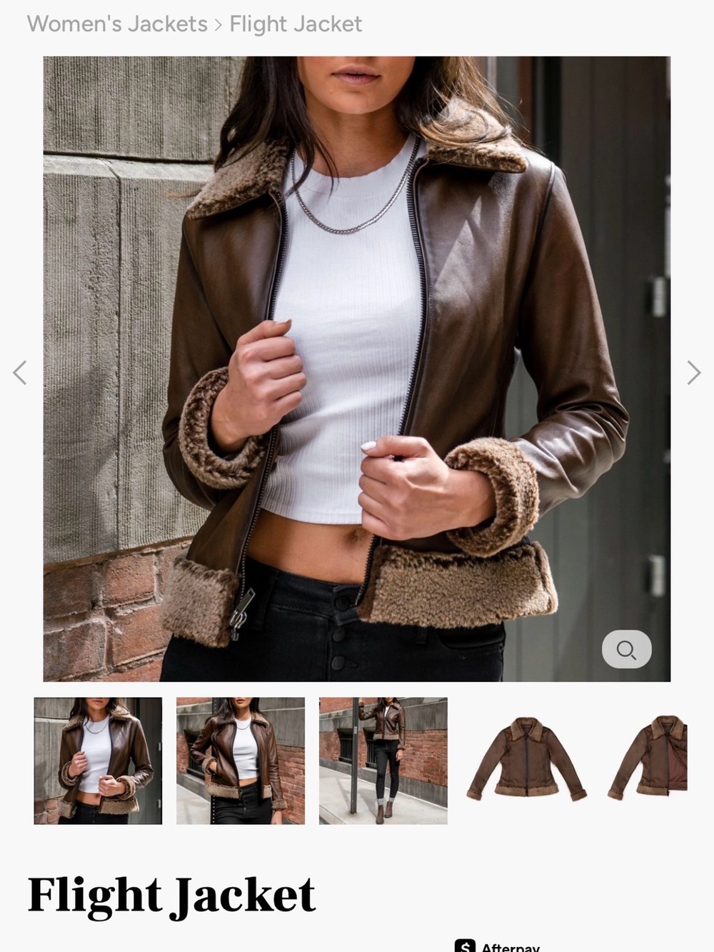 Brown Shearling Flight Jacket - Women's Faux Leather Bomber